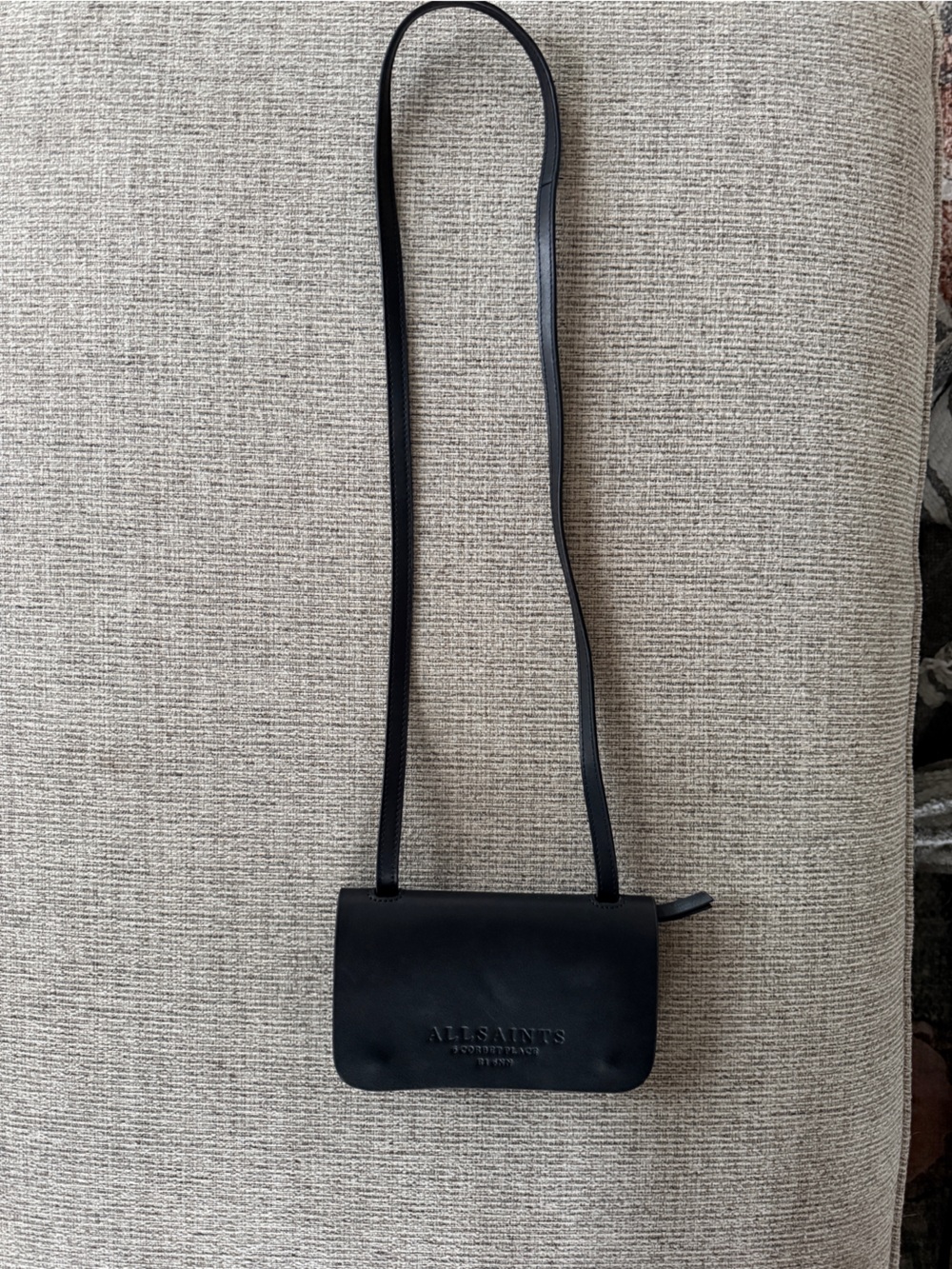 AllSaints Black Leather Crossbody Wallet Bag